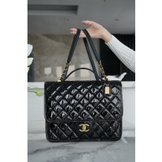 [premium] C 샤* 라지 백팩 페이턴트 카프스킨 & 골드 메탈 블랙