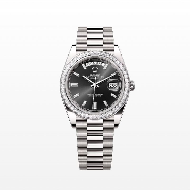 [premium] R 롤렉* 데이데이트 오이스터 화이트 골드 다이아몬드 40mm 블랙다이얼 오토매틱 메탈 시계