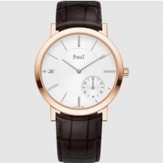 [premium] P 피아* 알티플라노 오리진 40mm 핑크골드 케이스 화이트 다이얼 오토매틱 앨리게이터 가죽 스트랩 시계