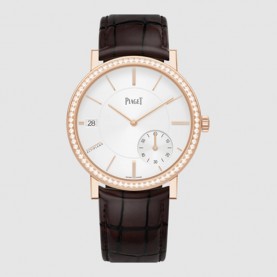 [premium] P 피아* 알티플라노 오리진 40mm 브릴리언트 컷 다이아몬드 핑크골드 케이스 화이트 다이얼 오토매틱 앨리게이터 스트랩 시계