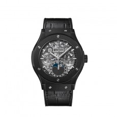 [premium] H 위블* 에어로퓨전 문페이즈 블랙 매직 42mm 사파이어 다이얼 오토매틱 블랙 러버 가죽 스트랩 시계
