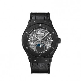 [premium] H 위블* 에어로퓨전 문페이즈 블랙 매직 42mm 사파이어 다이얼 오토매틱 블랙 러버 가죽 스트랩 시계